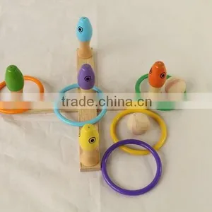 New Fashion Three in One Wooden Toy Ring Toss Bowling Fishing Game thumbnail-2