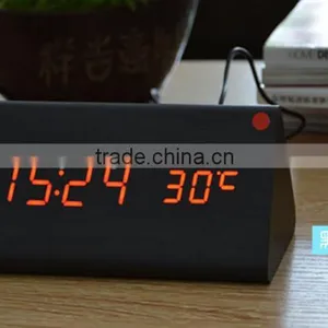 Brand New Design Style Digital LED Black Wooden Wood Desk Alarm Brown Clock Voice Control Reloj Despertador thumbnail-4