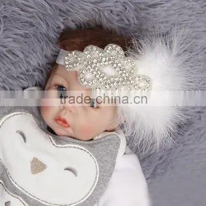 Newborn Baby Kids Pearl Diamond Feather Headband Photo Props Crystal Hair Band Wh-1770 thumbnail-3