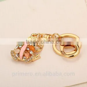 New Fashion Cat Eye Stone Frog Keychain Crystal Purse Bag Key Chain Ring Key Gift thumbnail-5