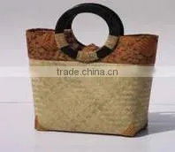 Woven Bamboo Shopping Basket With Cotton Handle thumbnail-1