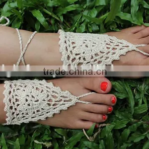 Crochet Barefoot Sandals Beach Wedding Yoga Shoes Foot Jewelry Black Khaki Blue White thumbnail-3