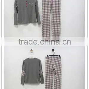Leisure Coat Draw String Pants Grid Pajamas Women thumbnail-1