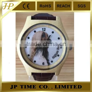 VAGES Brand Quartz Analog Genuine Leather Wooden Bamboo Watch Cat thumbnail-5