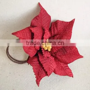 Artificial Flowers Red Fabric Poinsettia Napkin Ring thumbnail-1