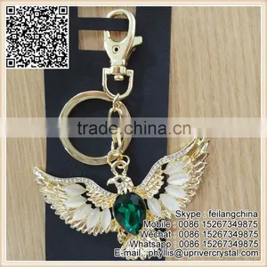 White Diamond Rhinestone And Huge Dark Green Crystal Eagl Keychain thumbnail-1