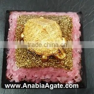 Rose Quartz Orgone Pyramid | Metal Tortoise Orgone Pyramid With Roze Quartz Chips thumbnail-5