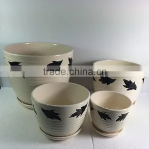 4 Piece High Quality Small Ceramic Pots With Different Pattern Ceramic Plant Pot Pottery thumbnail-2