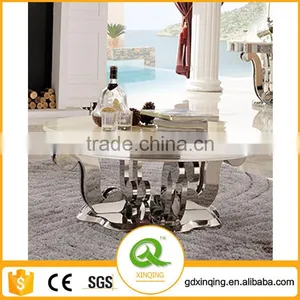 Round Marble White Coffee Table Stainless Steel Dining Room Table thumbnail-1
