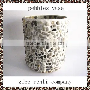 White Pebble Cylinder Vase Glass Flower Pot Decorations thumbnail-1