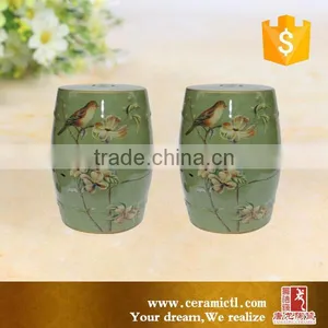 H 45cm Green Stool Ceramic Drum Side Table thumbnail-2