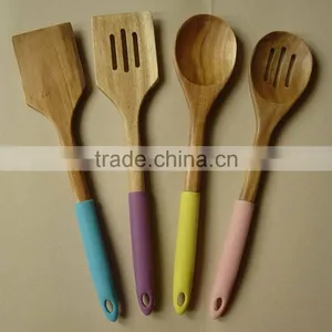 Wood Utensils 4-Pieces Set, Made of Acacia Wood With Silicone Sleeve Handle thumbnail-1
