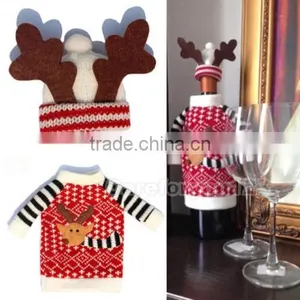 Lovely Wine Bottle Elk Cover Xmas Santa Table Decor Christmas Bottle Cap Party Gift thumbnail-1