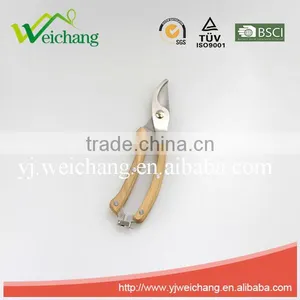 WCJ1205 Garden Scissors Stainless Steel Scissors Beech Wood Handle Bypass Pruning Shears thumbnail-1