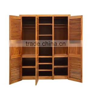 Furniture For Bed Room,Cabinet Solid Teak Wood ,3 Doors With Louvre, With Shelves and Drawers Inside thumbnail-2
