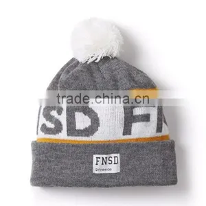 Acrylic Custom Knitted Pom Beanie Hat With Custom Label thumbnail-4