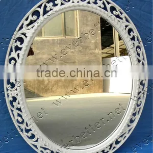 Hollow Engraving Traditional Oval Wooden Wall Frame Mirror thumbnail-1