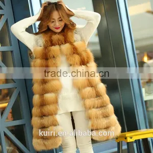 Fox Fur Luxury 2016 Winter Fashion Women's Real Fox Fur Vest Long Style Furry Striped Guaranteed Natural Fur Vest Female thumbnail-3