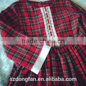Baby Girls Winter Long Sleeve Vintage Plaid Christmas Lace Dress Red Classic Dress thumbnail-3