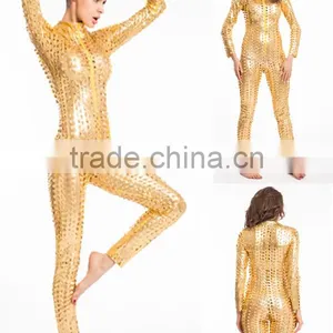 Sexy Latex Gold Catsuit Skin Tight Costume Faux Leather Catsuit for Party thumbnail-1