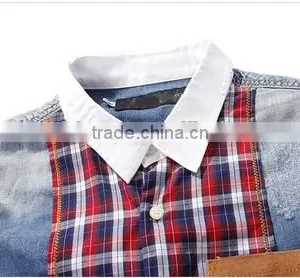 2016 New Arrival England Style Splicing Men Denim Casual Shirt thumbnail-3