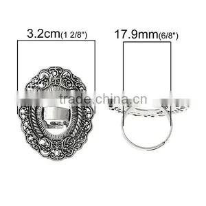 Adjustable Rings Oval Antique Silver Cabochon Settings 17.9mm 10 PCs Ring Setting thumbnail-2