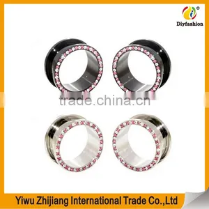 Stainless Steel Multi-Colored Single Row Gem Screwd Flesh Tunnel Ear Tunnels thumbnail-6