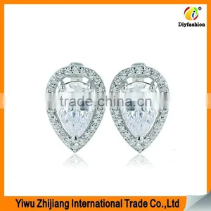 Jewelry Sterling Silver Cubic Zirconia Earring Water Droplets Brass Platinum thumbnail-2