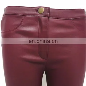 2015 Elegant Fashion Ladies Tight Black Stretch Leather Pants Wholesale Leather Leggings thumbnail-3