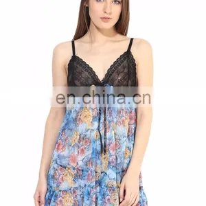 Blue Babydoll Nightwear Printed thumbnail-1