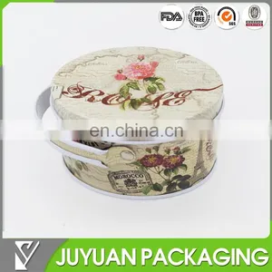 New Style Empty Cute Small Flat Round Cookie Tin Box Can With Handle thumbnail-1