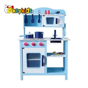 2019 Newly Released Classic Blue Wooden Toy Kitchen Set With Electronic Stove W10C045 thumbnail-1