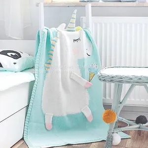 Hot Sale Home Style Flamingo and Unicorn Print Knitted Throw Blanket for Kids and Babies thumbnail-5