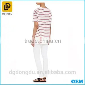 Wholesale 2016 Cheap Custom Pretty Quality Lady Striped Linen T-shirt thumbnail-4