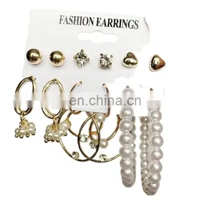 Earrings Suit 6 Pieces Of Pearl Drip Oil Christmas Element Tassel Combination Christmas Big Chandelier Earrings thumbnail-1