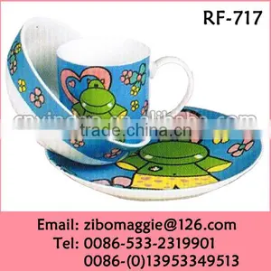 Zibo Manufacture Daily Used Tableware Porcelain Breakfast Tea Set With Cartoon Print for Children thumbnail-1