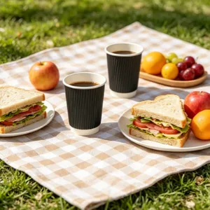Disposable Single Wall Ripple Paper Cup With Handle PE Coated for Hot Drinks thumbnail-5