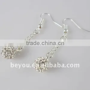 8MM Clear Disco Paved Shinny Dangle Ball Earring With Chain thumbnail-1