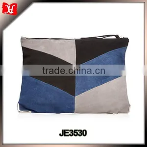 High Quality Navy Suede Colour Block Clutch Bag thumbnail-1