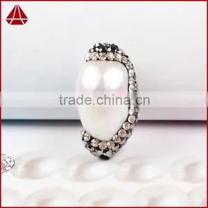Fresh Water Pearl Jewelry, Fashion Pearl Beads With CZ, Zircon Pave Jewelry Beads With Hole thumbnail-2