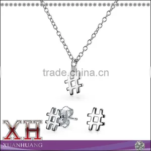 Xuan Huang 925 Sterling Silver Hashtag Necklace Earring Set thumbnail-1