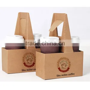 Take Away Disposable Kraft Paper Coffee Cup Drink Carrier, Coffee Paper Cup Holder thumbnail-1