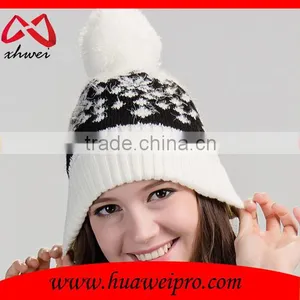 Trendy Animal Fur Ball Hat Fluffy Raccoon Pom Poms Knit Hat Jacquard Beanies thumbnail-5