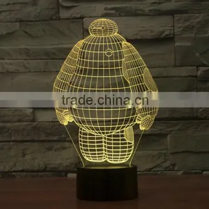 Wholesale Baymax LED 3D Illusion Night Light Lamp, Acrylic Decorative With 7 Colors Multicor Changing thumbnail-5