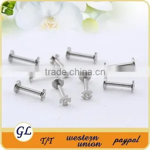 Wholesale Body Piercing Jewelry Double Jeweled Flower Labret Studs thumbnail-1