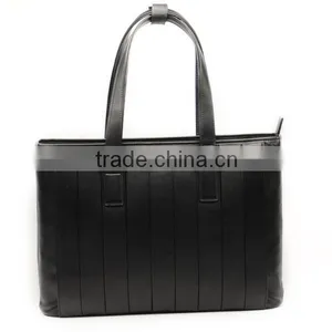 Black Genuine Leather Business Men's Office Laptop Leather Portfolio Tote Bag thumbnail-2