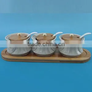 Modern Design Three Ceramic Seasoning Container With Spoons thumbnail-2
