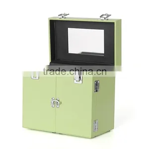 Wholesale Portable PVC Leather Empty Cosmetic Case Makeup Vanity Box With Mirror thumbnail-4
