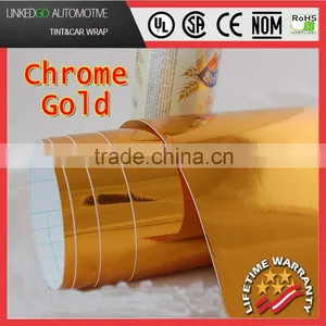 High Quality 1.52*20M Decal Sheet Air Bubble Free Gold Chrome Vinyl Wrap Sticker thumbnail-1