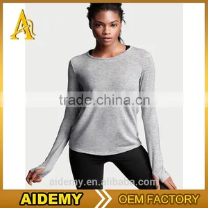 Women Clothing Wholesale Custom Blouses t Shirt Trendy Casual Girls Plain Long Sleeve t Shirts Grey thumbnail-4